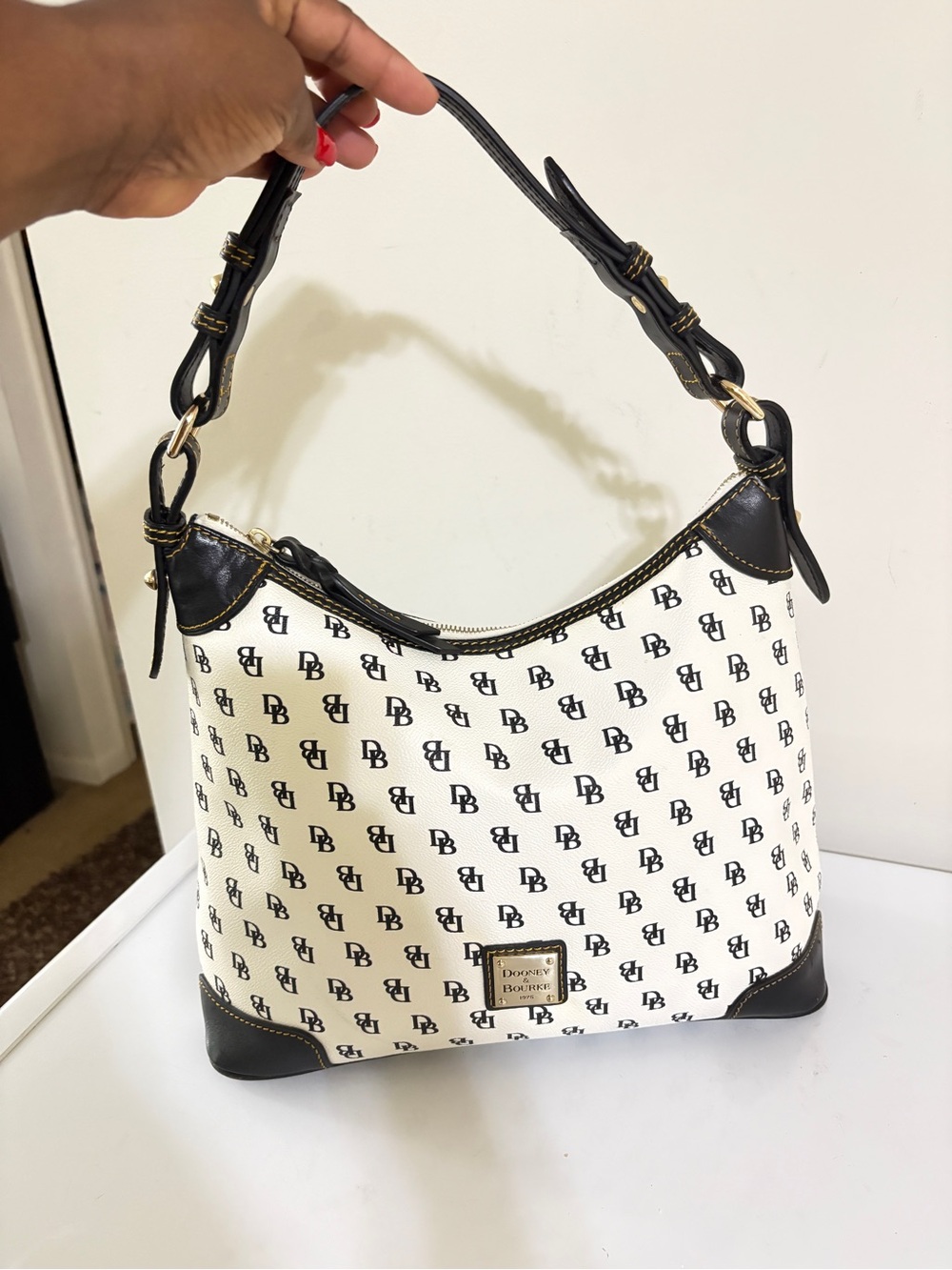 Dooney & Bourke White and Black Logo Shoulder Bag